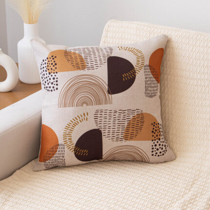 Capa Almofada Linho Boho Geometrica Terracota e Café 43x43cm