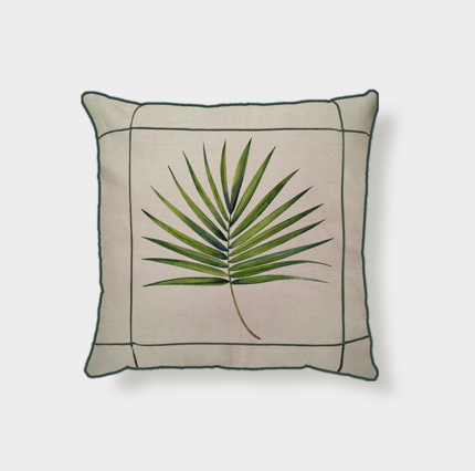 Capa Almofada Linho Drapeado Folha c/ Viés Verde 43x43cm