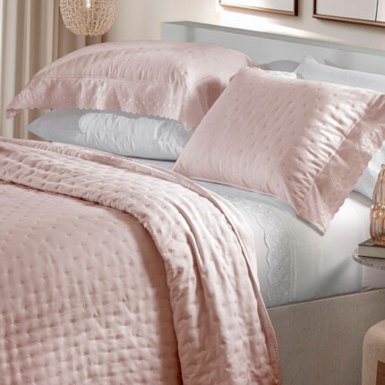 Kit Cobre Leito Colcha Queen Bordado Inglês 3 Peças Victória Rose